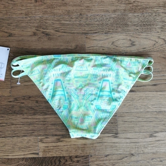 𝅺Roxy Bikini Bottom Neon Yellow Print Bikini Large New - Picture 2 of 7